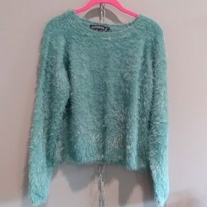 PIN UP GIRL Turquoise eyelash 50s style top size 12